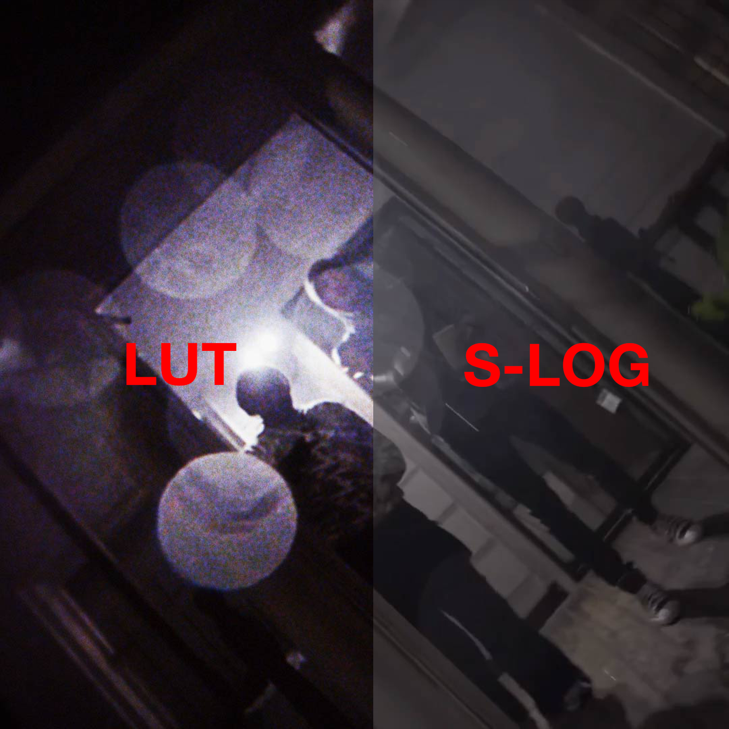 Vergleichsansicht eines Videos vor und nach dem Color Grading, links unbearbeitetes Rohmaterial mit flachen Farben, rechts professionell colorgegradetes Bild mit höherem Kontrast, satteren Farben und filmischem Look